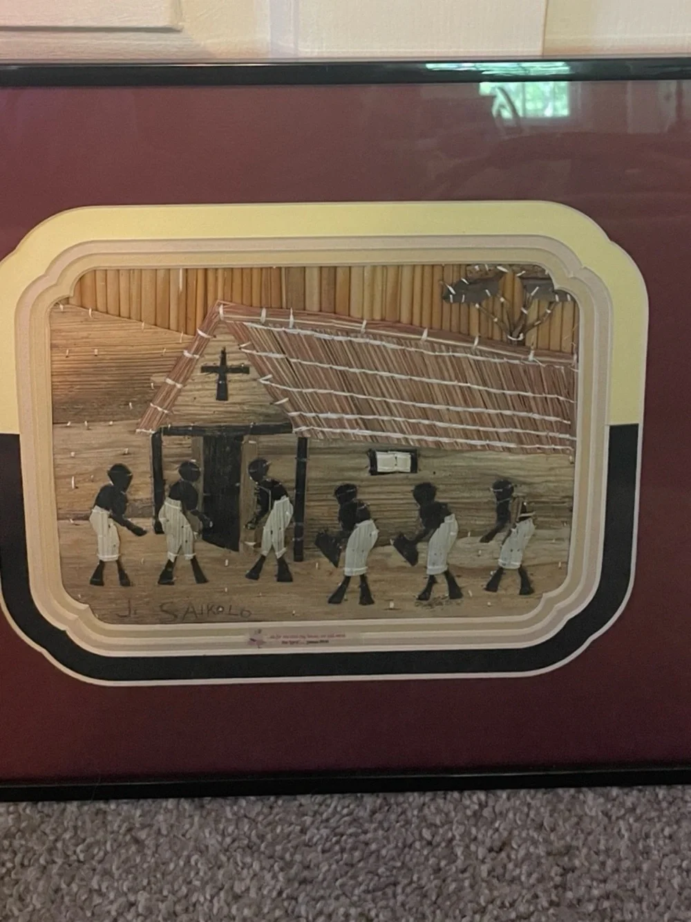 Framed African banana leaf Art Church - Picture 1 of 6